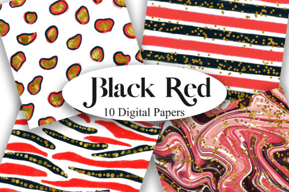 Black Red Glitter Digital Papers for Creatives