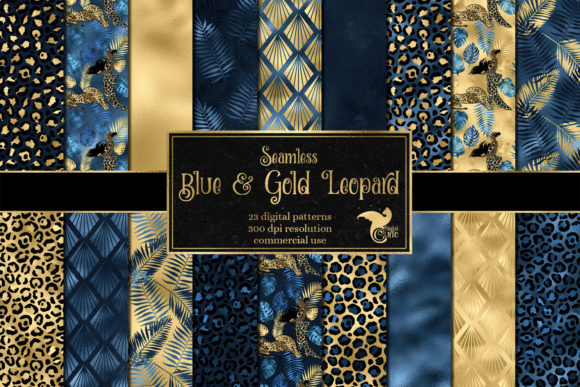 Blue and Gold Leopard Digital Paper