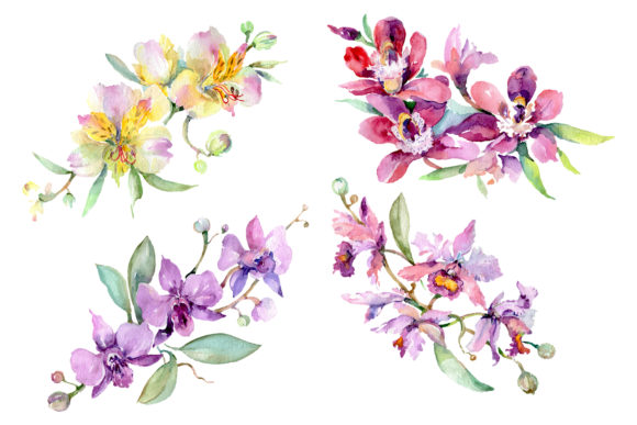Bouquet with Orchids Angel Gift Watercolor: A Creative Resource for DIY Design Projects