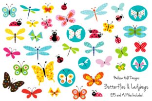 Butterfly and Ladybugs Clipart for Spring Projects