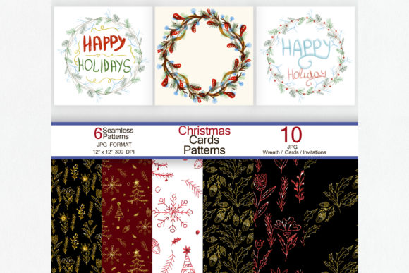 Christmas Cards with Wreath, 6 Patterns: A Digital Toolkit for Seasonal Design