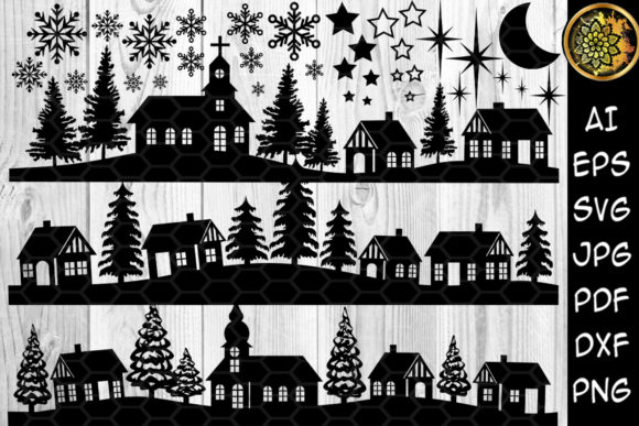 Christmas Scene Silhouette Clipart for DIY Projects