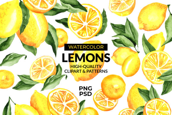 Lemon Watercolor Clipart Patterns