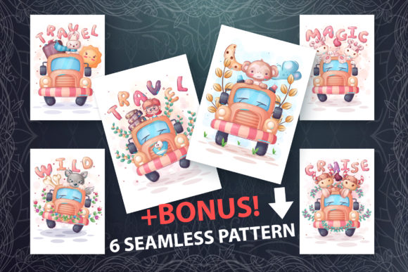 Set Cute Animal in the Car: A Versatile Vector Illustration Collection for Creators